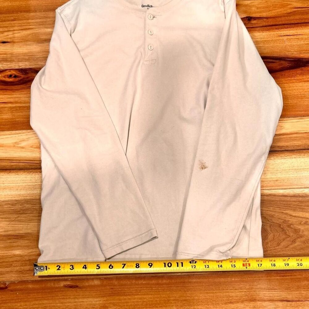 Goodfellow Co Mens Large Cream Long Sleeve Henley Shirt 3 Button Basic Cotton - Picture 6 of 7